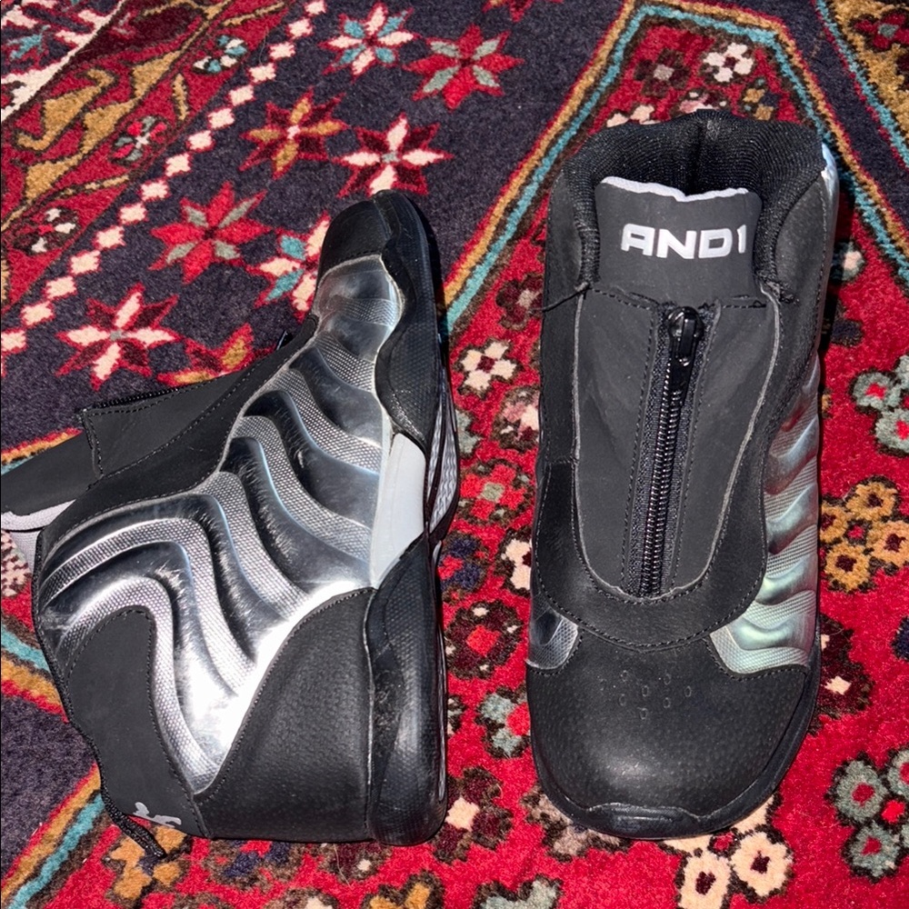 AND1 Black and Metallic Silver Wave Design Sneakers